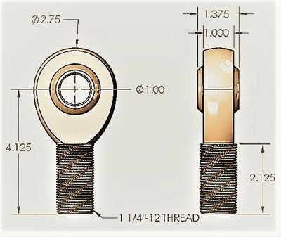 1.25” Rod End Heim Joint and Jam nut RIGHT hand (normal) thread