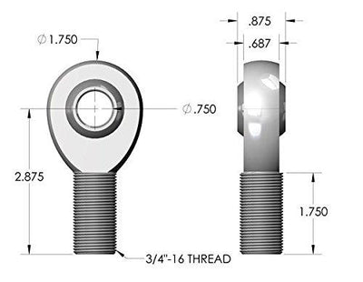 .750" 3/4” Rod End Heim Joint KIT Right hand thread (normal)