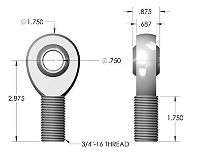 .750" 3/4” Rod End Heim Joint KIT Left and Right hand thread